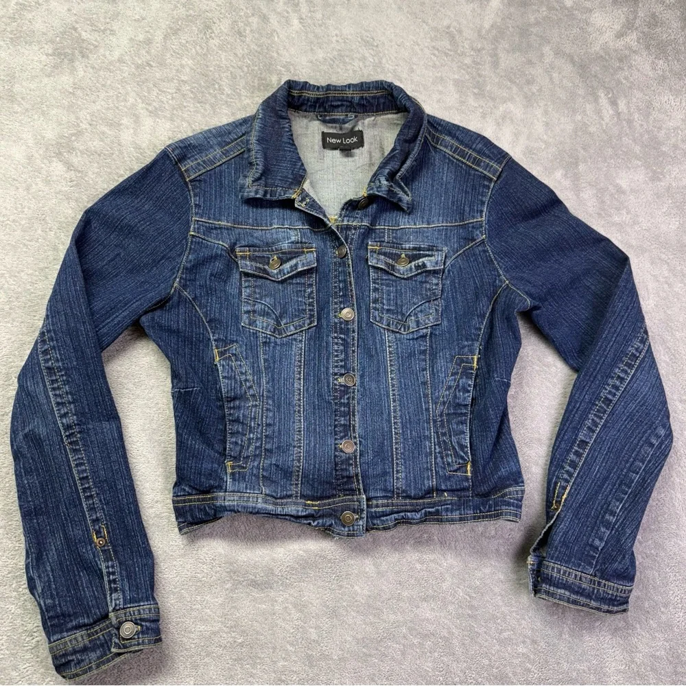 New‎ Look Kids Jean Jacket Size L Blue Denim Long Sleeves Pockets Cotton Spandex
